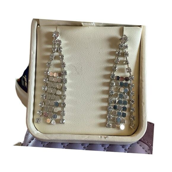 Vintage Silver Rhinestone Dangle Earrings - Picture 2 of 3